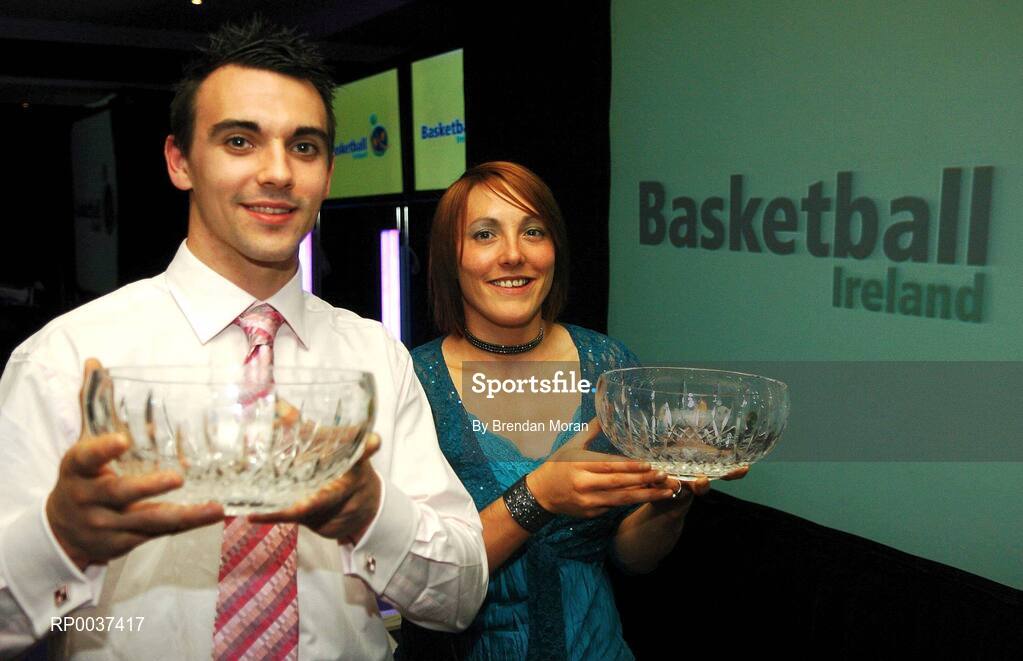 26 May 2007; At the Basketball Ireland annual awards were, Niall Murphy, UCC Demons, Men's Superleague Player of the Year and Lindsay Peat, DCU Mercy, Dublin, Women's Superleague Player of the Year. Basketball Ireland Annual Awards 2007, Citywest Hotel, Conference, Leisure & Golf Resort, Saggart, Co Dublin. Picture credit: Brendan Moran / SPORTSFILE