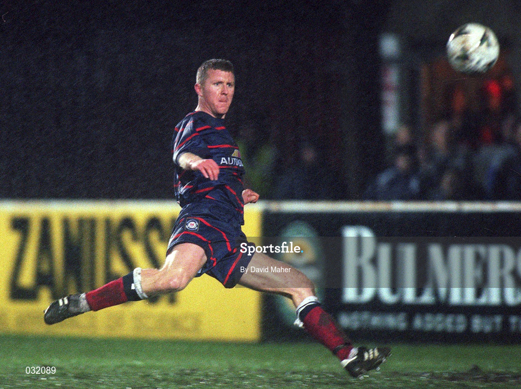 11 January 2000; Barry Prenderville of St Patrick's Athletic scores their opening goal during the Harp Larger FAI Cup Second Round Replay match between St Patrick's Athletic and Galway United at Richmond Park in Dublin. Photo by David Maher/Sportsfile