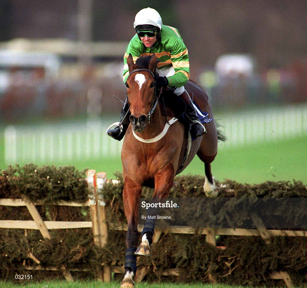23 January 2000; Istabraq, with Charlie Swan up, clears the last on their way to winning the AIG Europe Champion Hurdle at Leopardstown Racecourse in Dublin. Photo by Matt Browne/Sportsfile
