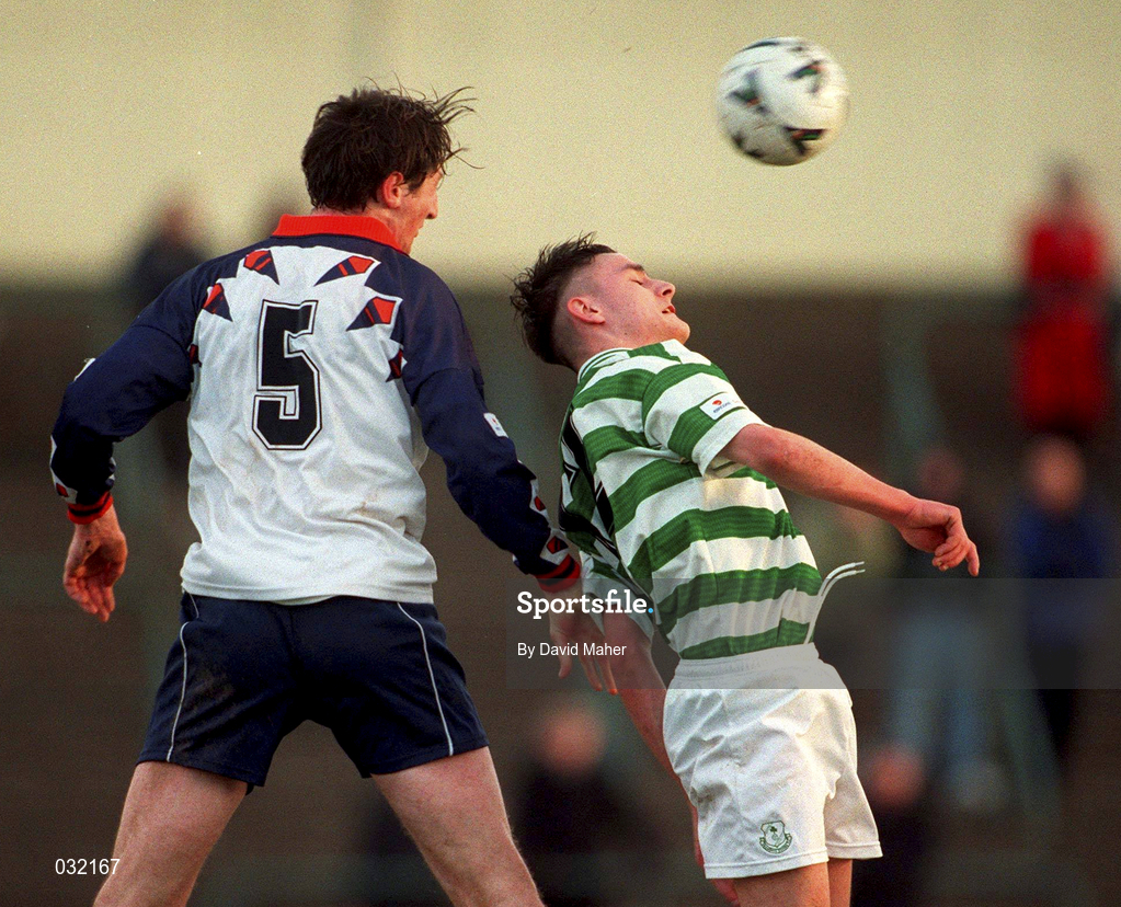 23 January 2000; UCD's Clive Delaney in action against Anthony Stewart of Shamrock Rovers during the Eircom League Premier Division match between Shamrock Rovers and UCD at Morton Stadium in Santry, Dublin. Photo by David Maher/Sportsfile