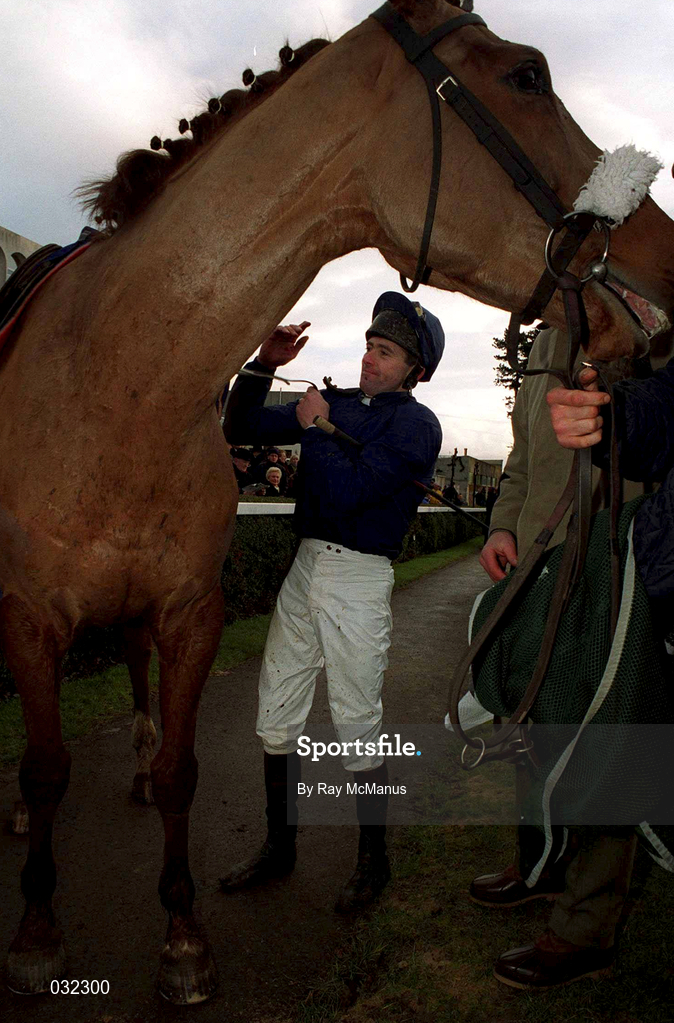 26 December 1999; Jockey Conor O'Dwyer with Native Upmanship after winning the Denny Gold Medal Novice Chase at Leopardstown Racecourse in Dublin. Photo by Ray McManus/Sportsfile