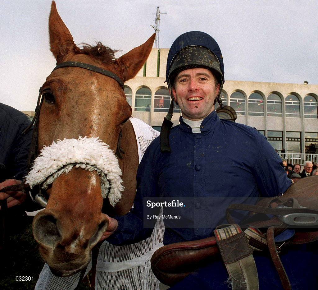 26 December 1999; Jockey Conor O'Dwyer with Native Upmanship after winning the Denny Gold Medal Novice Chase at Leopardstown Racecourse in Dublin. Photo by Ray McManus/Sportsfile