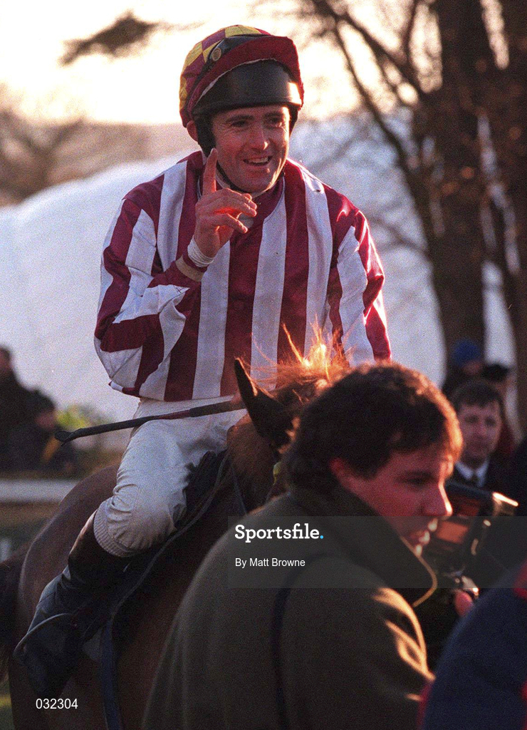 28 December 1999; Conor O'Dwyer, onbaord Rince Ri, after winning the Ericsson Steeplechase at Leopardstown Racecourse in Dublin. Photo by Matt Browne/Sportsfile