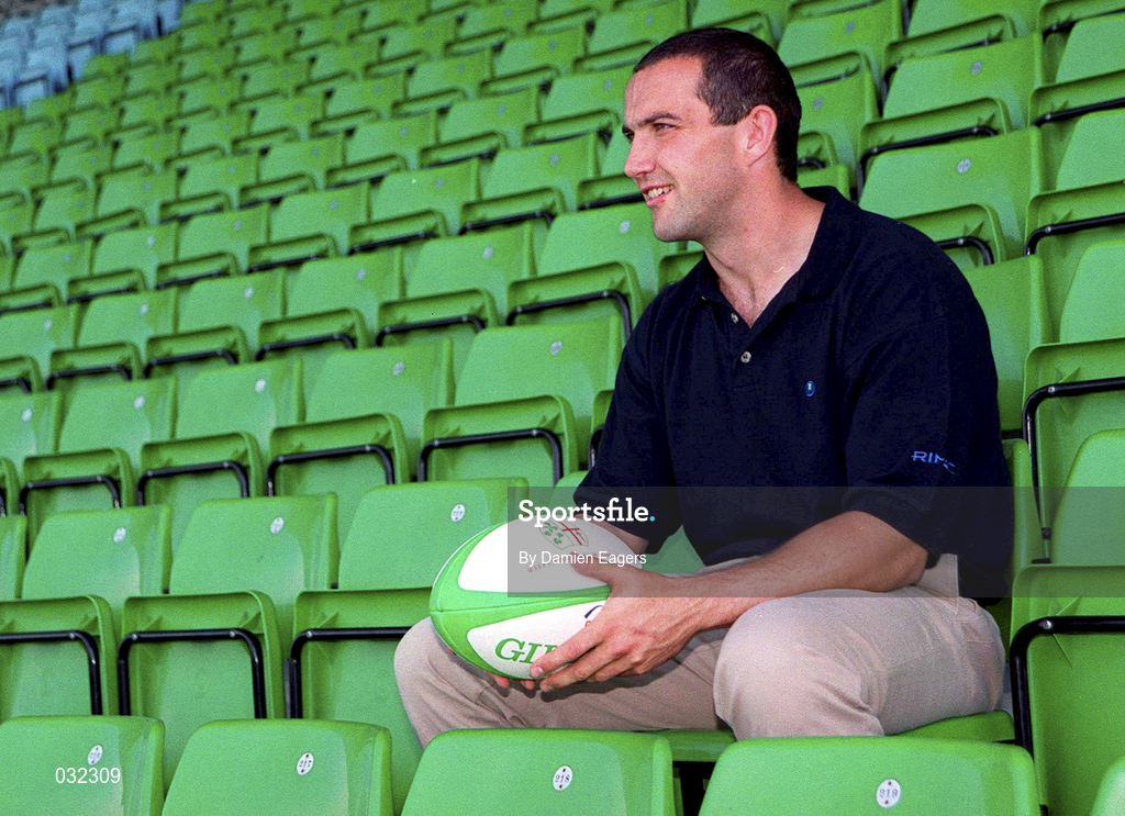2 September 1999; London Irish captain Conor O'Shea poses for a portait during an announcement, at The Stoop in London, England, that Aer Lingus will be the club's new sponsor. Photo by Damien Eagers/Sportsfile