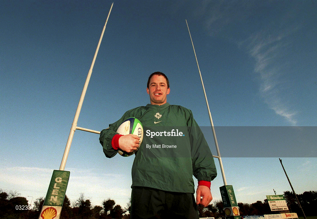 2 February 2000; David Humphreys poses for a portrait during an Ireland Rugby training session at Greystones RFC in Wicklow. Photo by Matt Browne/Sportsfile