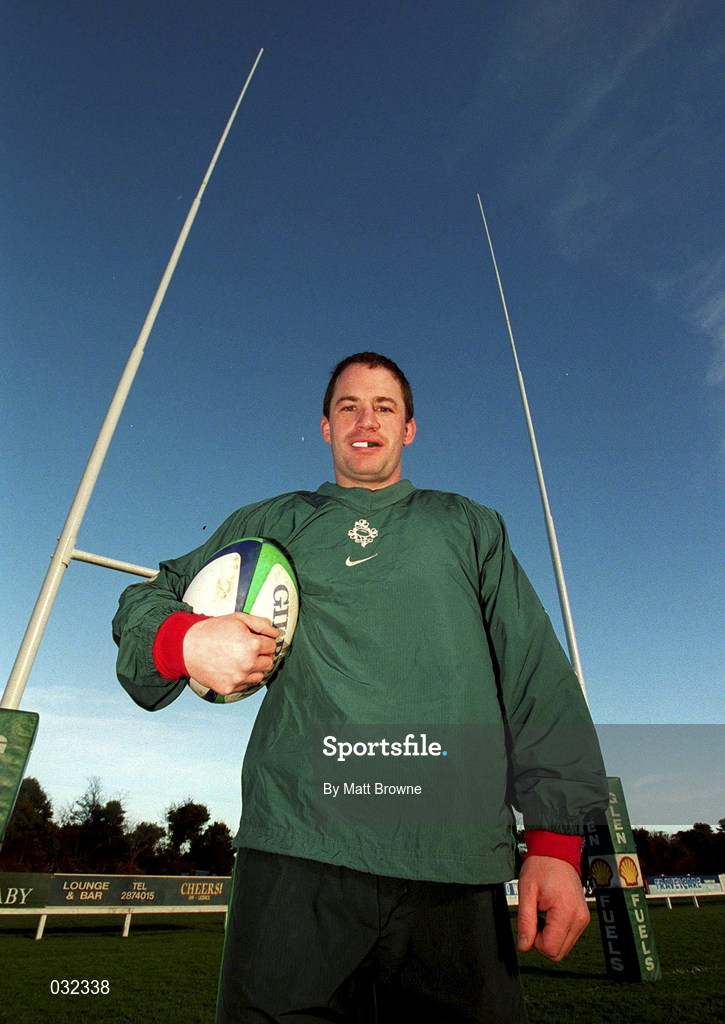 2 February 2000; David Humphreys poses for a portrait during an Ireland Rugby training session at Greystones RFC in Wicklow. Photo by Matt Browne/Sportsfile