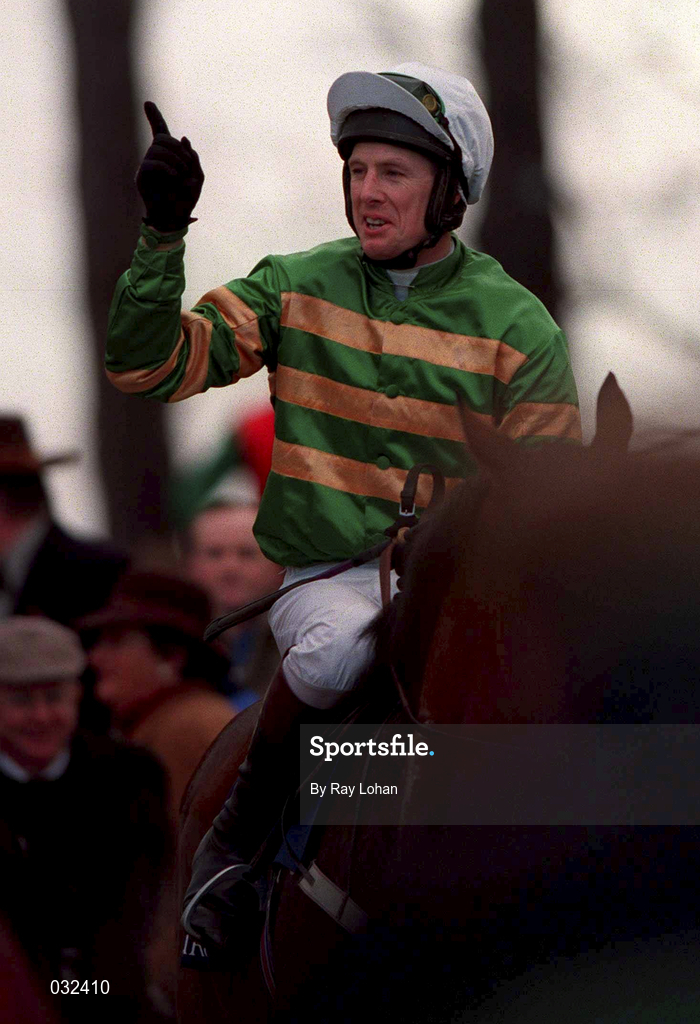 23 January 2000; Jockey Charlie Swan after winning the AIG Europe Champion Hurdle, on Istabraq, at Leopardstown Racecourse in Dublin. Photo by Ray Lohan/Sportsfile