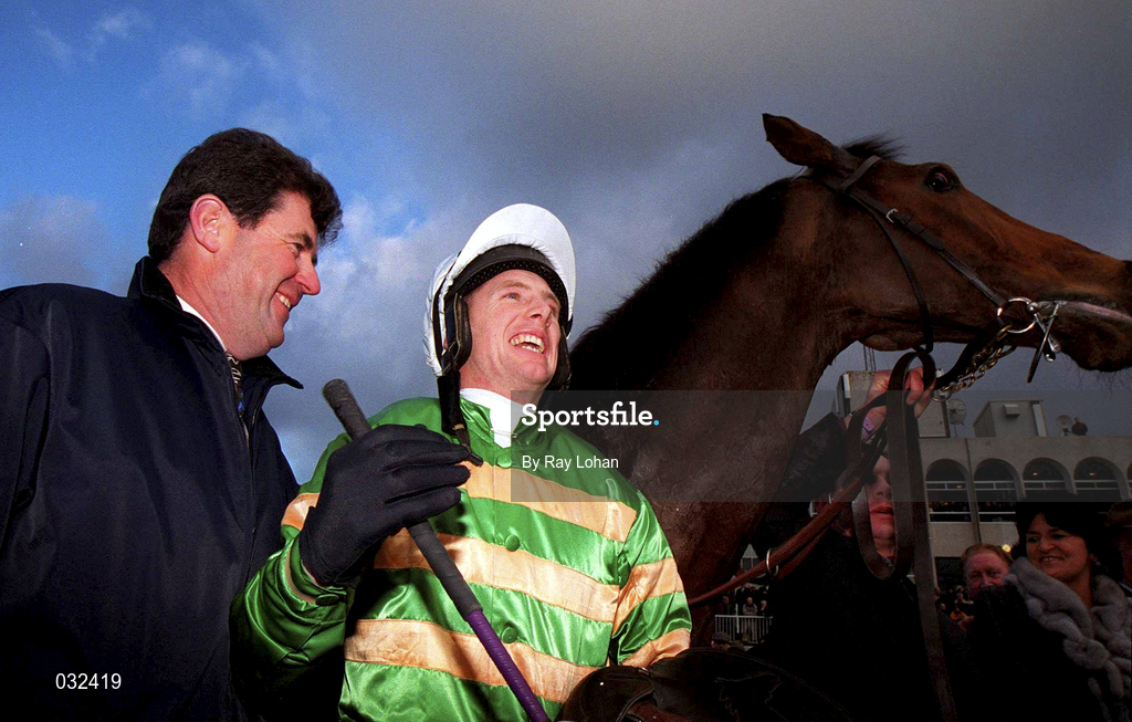 23 January 2000; Owner JP McManus and jockey Charlie Swan after winning the AIG Europe Champion Hurdle with Istabraq at Leopardstown Racecourse in Dublin. Photo by Ray Lohan/Sportsfile