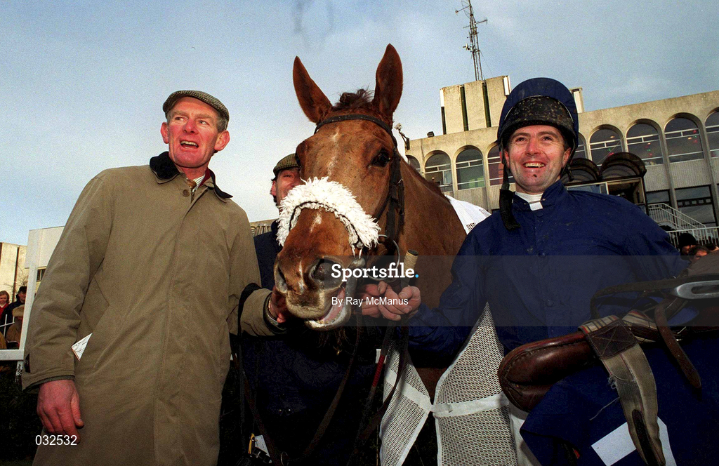 26 December 1999; Trainer Arther Moore and jockey Conor O'Dwyer after winning The Denny Gold Medal Novice Chase with Native Upmanship at Leopardstown Racecourse in Dublin. Photo by Ray McManus/Sportsfile