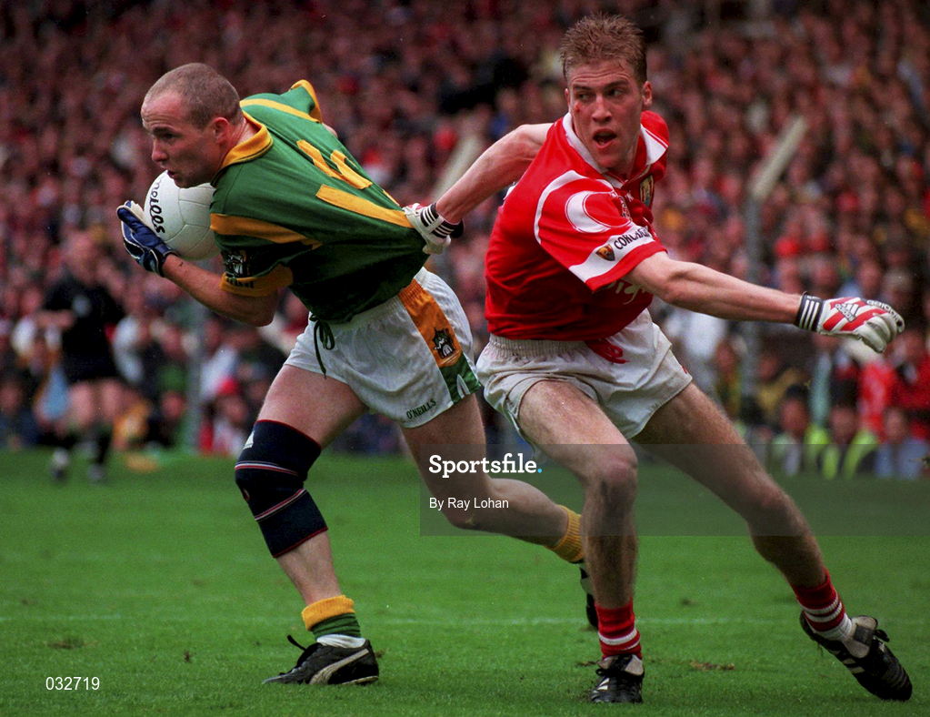 26 September 1999; Ollie Murphy of Meath in action against Anthony Lynch of Cork during the GAA Football All-Ireland Senior Championship Final match between Meath and Cork at Croke Park in Dublin. Photo by Ray Lohan/Sportsfile