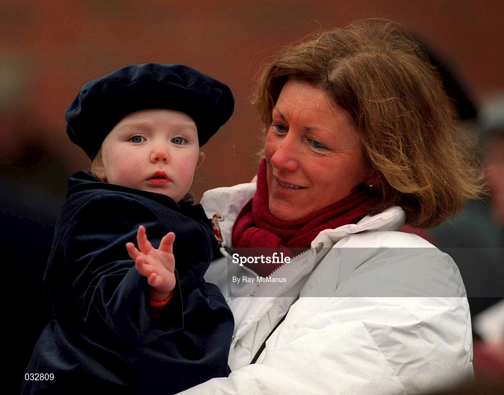 16 January 2000; Two-year-old Sadhbh Healy and her mother Loretto, from Navan, Meath, during racing at Fairyhouse Racecourse in Meath. Photo by Ray McManus/Sportsfile