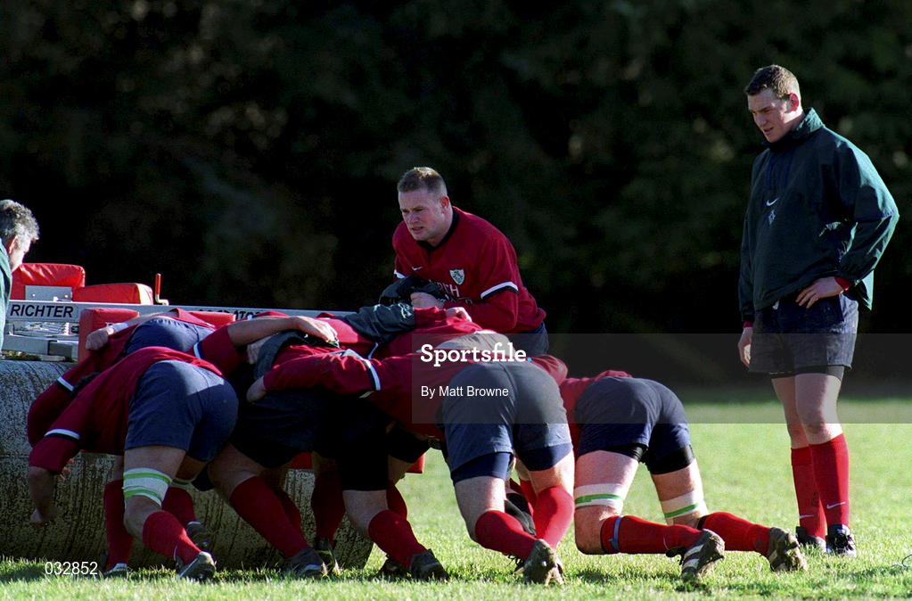 2 February 2000; Robert Casey, right, watches on during an Ireland Rugby training session at Greystones RFC in Wicklow. Photo by Matt Browne/Sportsfile