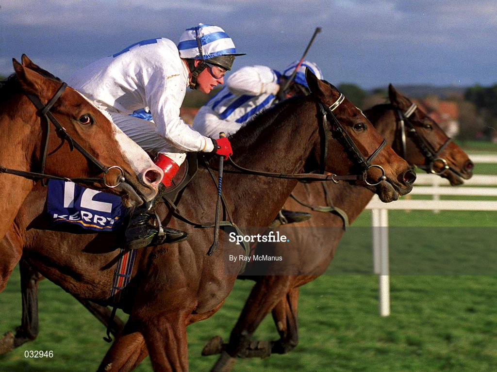 26 December 1999; Tryphaena, with Paul Carberry up, 12, on their way to winning the Move-Over-Butter Handicap Hurdle, from eventual second place Vanilla Man, left, and eventual third place Killulthagh Storm, with Barry Geraghty up, right, at Leopardstown Racecourse in Dublin. Photo by Ray McManus/Sportsfile
