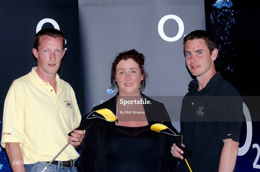23 May 2007; Sandra McGrath 02 Store Manager, Clonmel, with Albert Maher, left, Co. Tipperary Golf Club and Seamus Hickey, Co. Tipperary Golf Club, who finished in first place at the O2 Masters All Ireland Golf Challenge in asscociation with the Irish Independent. County Tipperary Golf & Country Club, Dundrum House Hotel, Dundrum, Co. Tipperary. Picture credit: Matt Browne / SPORTSFILE