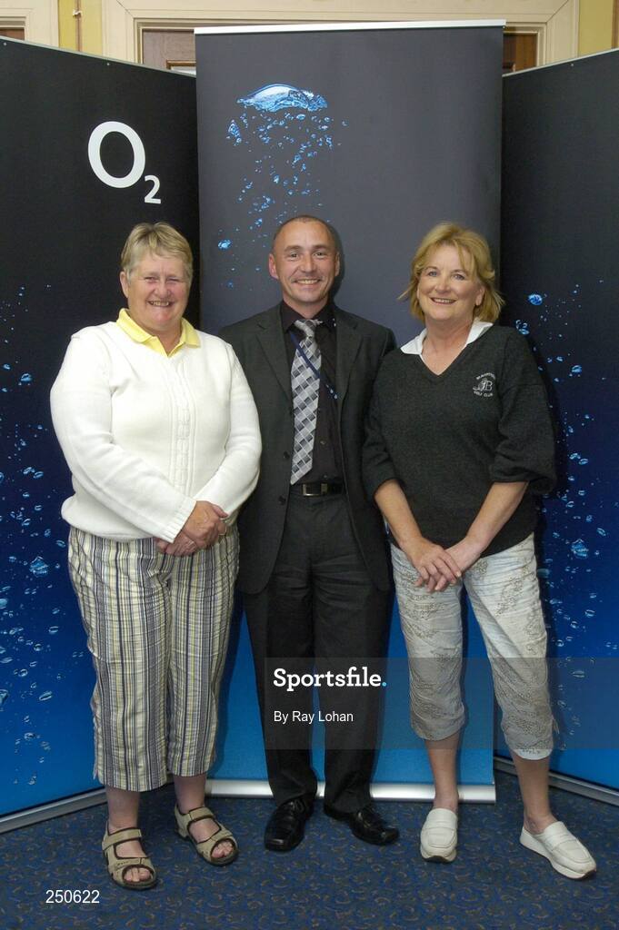 29 May 2007; Winners of Ladies 1st prize are, from left, Mary Murray and Joan Melvin, presented by Tony Mulgrew, O2 Retail Area Manager, at the O2 Masters All Ireland Golf Challenge in association with the Irish Independent. Portmarnock Hotel and Golf Links, Portmarnock, Co. Dublin. Picture credit: Ray Lohan / SPORTSFILE *** Local Caption ***