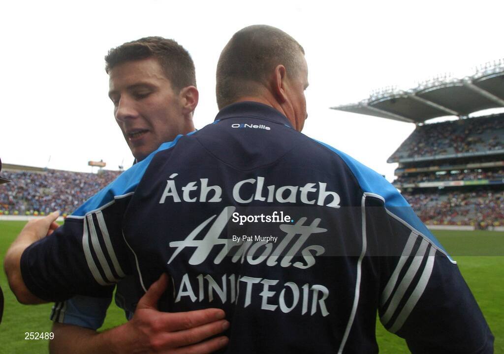 17 June 2007; Dublin manager Paul Caffrey celebrates with Colin Moran after the game. Bank of Ireland Leinster Senior Football Championship Quarter-Final Replay, Dublin v Meath, Croke Park, Dublin. Picture credit: Pat Murphy / SPORTSFILE