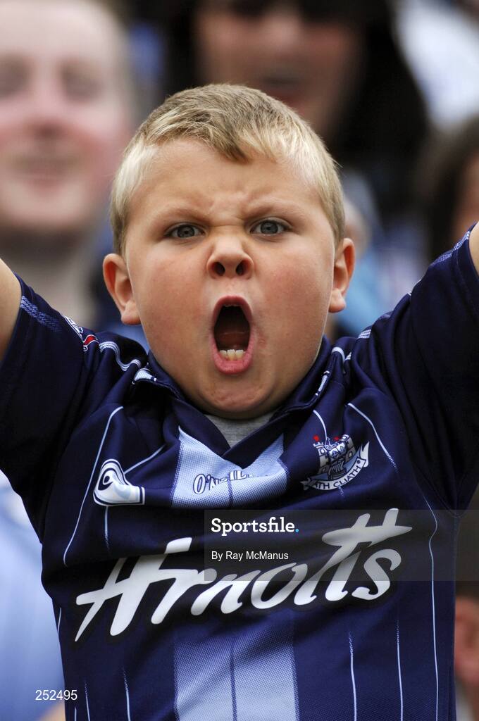 17 June 2007; A young Dublin supporter celebrates victory on Hill 16. Bank of Ireland Leinster Senior Football Championship Quarter-Final Replay, Dublin v Meath, Croke Park, Dublin. Picture credit: Ray McManus / SPORTSFILE