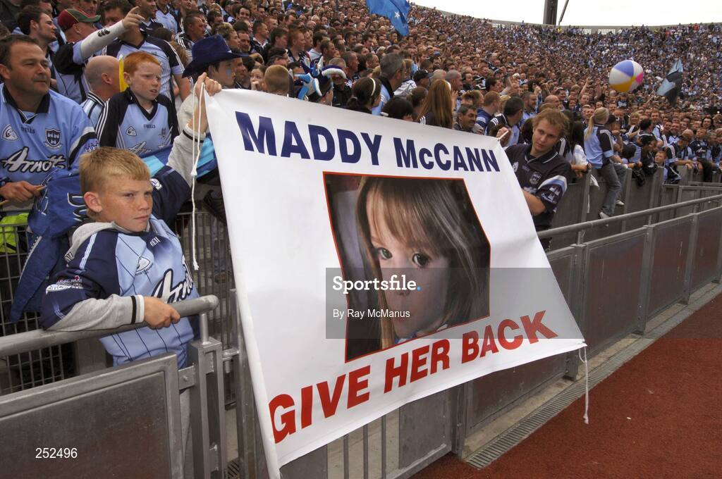 17 June 2007; Dublin supporters hold a banner in support of Maddy McCann. Bank of Ireland Leinster Senior Football Championship Quarter-Final Replay, Dublin v Meath, Croke Park, Dublin. Picture credit: Ray McManus / SPORTSFILE