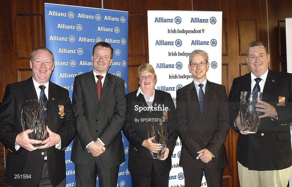 30 May 2007: Damien O'Neill, 2nd from left, Allianz Group Head of Marketing, and Paul Collins, 2nd from right, Allianz Sales Manager, are pictured alongside the winners of the Allianz - Irish Independent Executive Golf Trophy 2nd Round Qualifier, from left to right, Tony Murphy, Mens Captain of Beech Park Golf Club, Marion Nolan, Lady Captain of Beech Park Golf Club, and Phillip Knowles, President of Beech Park Golf Club. Allianz - Independent Golf Classic, Slieve Russell Golf Club, Ballyconnell, Co. Cavan. Picture credit: SPORTSFILE       *** Local Caption ***