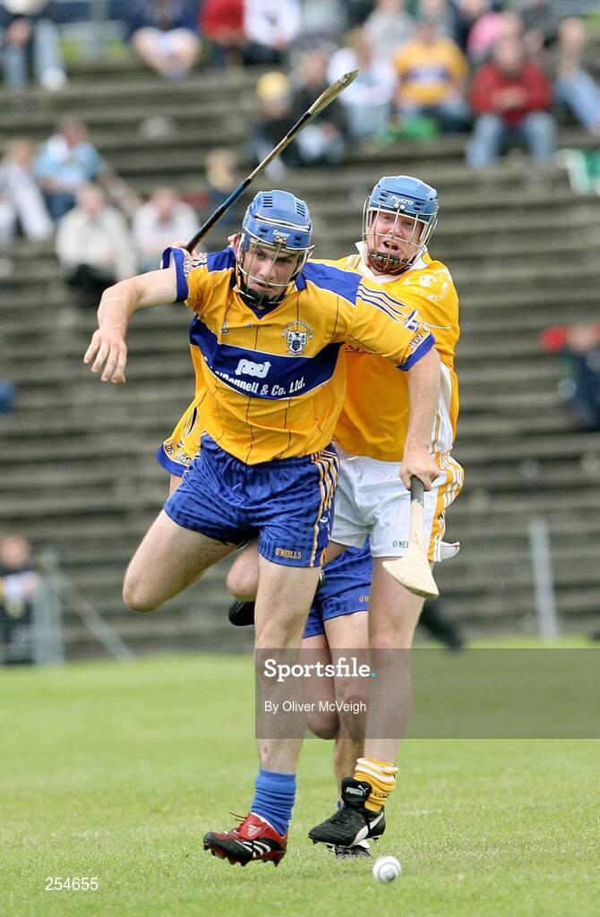 30 June 2007; James McInerney, Clare, in action against Karl McKeegan, Antrim. Guinness All-Ireland Hurling Championship Qualifier, Group 1A, Round 1, Antrim v Clare, Casement Park, Belfast, Co. Antrim. Picture credit: Oliver McVeigh / SPORTSFILE
