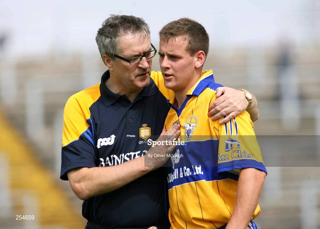 30 June 2007; Clare managerTony Considine congratulates Brian O'Connell at the end of the game. Guinness All-Ireland Hurling Championship Qualifier, Group 1A, Round 1, Antrim v Clare, Casement Park, Belfast, Co. Antrim. Picture credit: Oliver McVeigh / SPORTSFILE