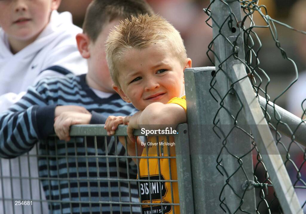 30 June 2007; Eight year old Antrim supporter Darragh Maher watches his team. Guinness All-Ireland Hurling Championship Qualifier, Group 1A, Round 1, Antrim v Clare, Casement Park, Belfast, Co. Antrim. Picture credit: Oliver McVeigh / SPORTSFILE