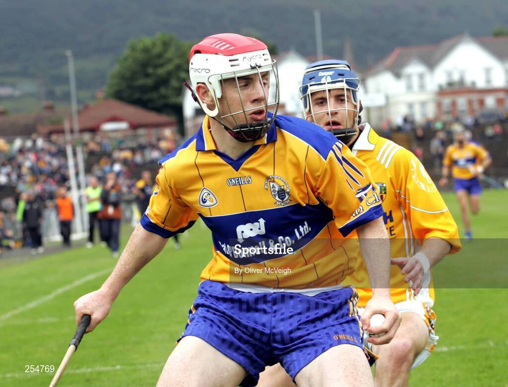 30 June 2007; Kevin DIleen, Clare, in action against Shane McNaughton, Antrim. Guinness All-Ireland Hurling Championship Qualifier, Group 1A, Round 1, Antrim v Clare, Casement Park, Belfast, Co. Antrim. Picture credit: Oliver McVeigh / SPORTSFILE
