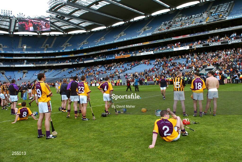 1 July 2007; Dejected Wexford look on as Kilkenny captain Henry Shefflin lifts the Leinster Senior hurling cup. Guinness Leinster Senior Hurling Championship Final, Kilkenny v Wexford, Croke Park, Dublin. Picture credit: David Maher / SPORTSFILE