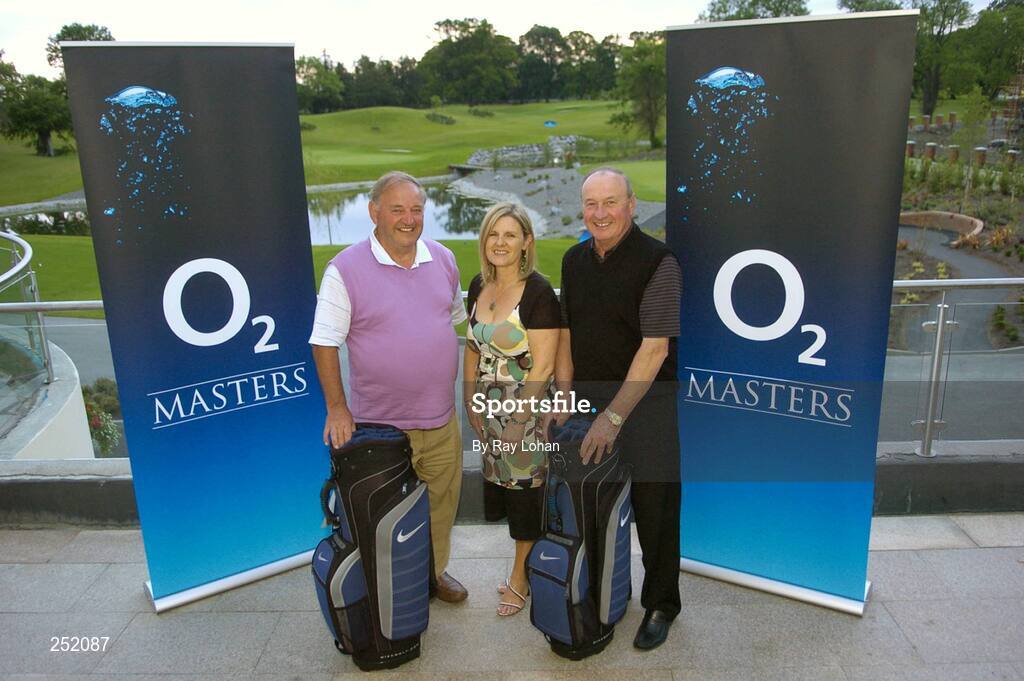 12 June 2007; Runners up, Larry O'Brien, left, and Noel Herterich are presented with golf bags by Clare Corrigan, Manager of 02, Navan, at the O2 Masters Golf Challenge. Knightsbrook Hotel & Golf Resort, Trim, Co. Meath. Picture credit: Ray Lohan / SPORTSFILE *** Local Caption ***