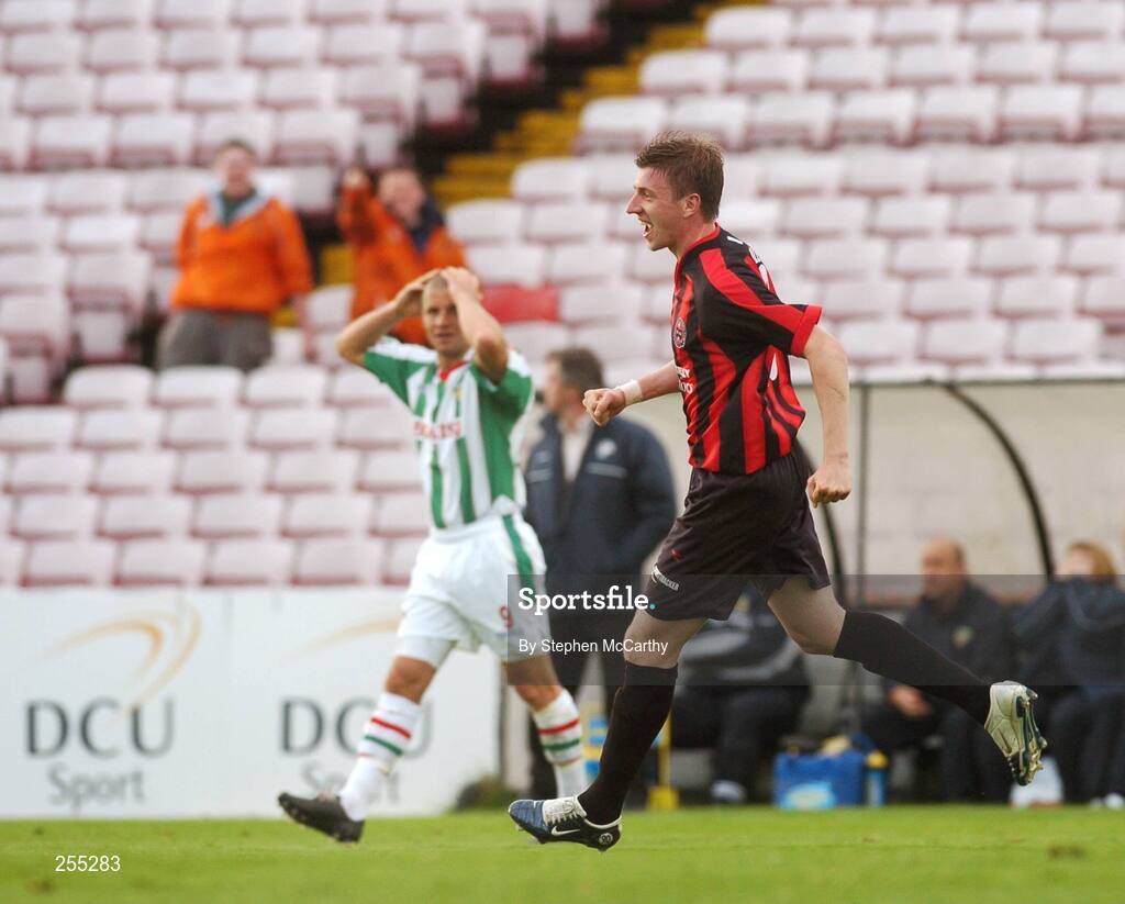 3 July 2007; Bohemians Dean Pooley celebrates after scoring his side's second goal as Cork City's John O'Flynn looks on. eircom League of Ireland Cup Quarter-Final, Bohemians v Cork City, Dalymount Park, Dublin. Picture credit: Stephen McCarthy / SPORTSFILE