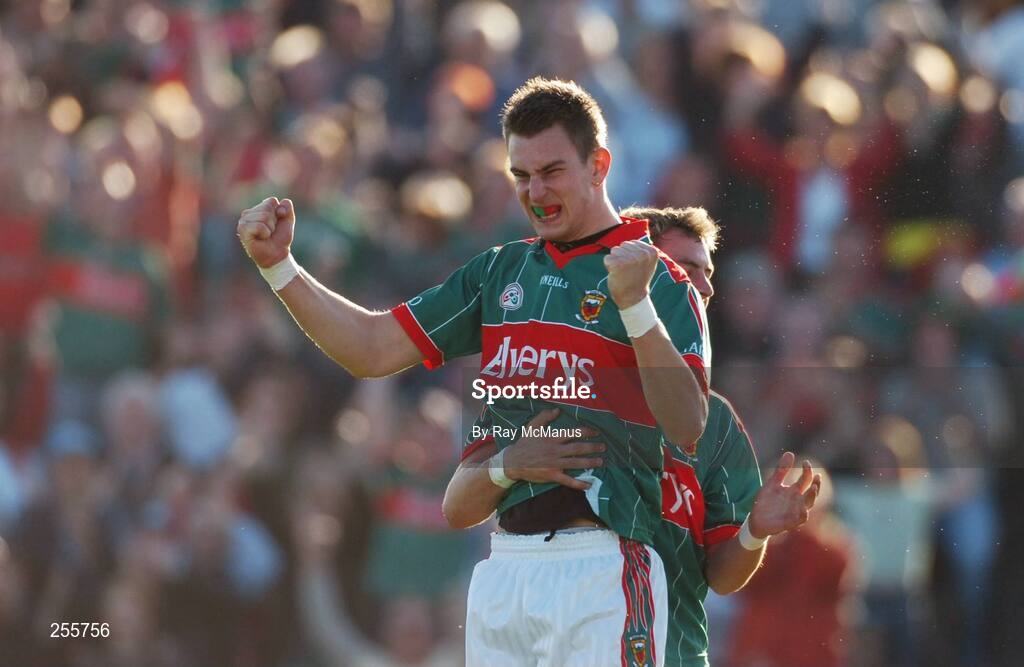 7 July 2007; Barry Moran celebrates his late goal for Mayo with team-mate Conor Mortimer. Bank of Ireland All-Ireland Senior Football Championship Qualifier, Round 1, Mayo v Cavan, McHale Park, Castlebar, Co. Mayo. Picture credit: Ray McManus / SPORTSFILE