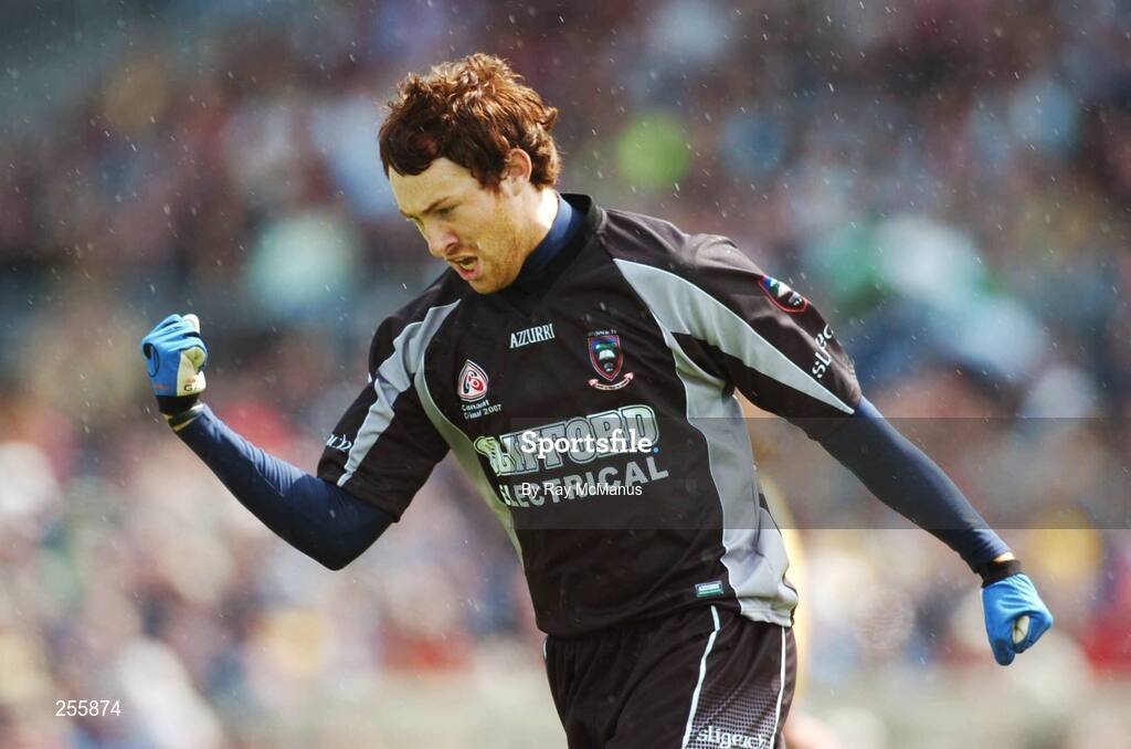8 July 2007; Kenneth Sweeney celebrates scoring a second half point for Sligo. Bank of Ireland Connacht Senior Football Championship Final, Galway v Sligo, Dr. Hyde Park, Roscommon. Picture credit: Ray McManus / SPORTSFILE
