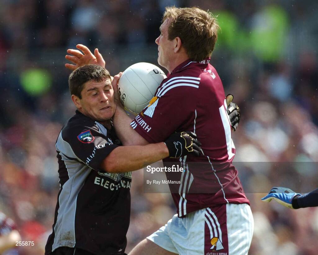 8 July 2007; Barry Cullinane, Galway, in action against Brian Curran, Sligo. Bank of Ireland Connacht Senior Football Championship Final, Galway v Sligo, Dr. Hyde Park, Roscommon. Picture credit: Ray McManus / SPORTSFILE
