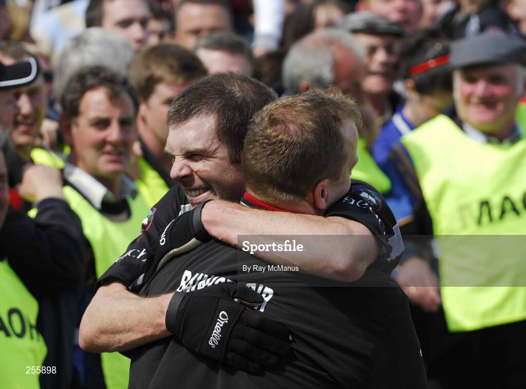 8 July 2007; Sligo's Kieran Quinn and manager Tommy Breheny celebrate victory. Bank of Ireland Connacht Senior Football Championship Final, Galway v Sligo, Dr. Hyde Park, Roscommon. Picture credit: Ray McManus / SPORTSFILE