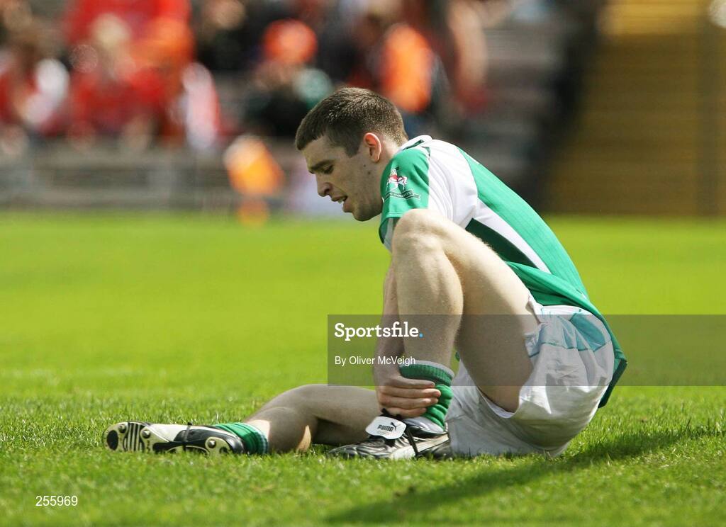 8 July 2007; Fermanagh's Barry Owens in pain after ankle injury. Bank of Ireland All-Ireland Senior Football Championship Qualifier, Round 1, Fermanagh v Wexford, St Tighearnach's Park, Clones, Co. Monaghan. Picture credit: Oliver McVeigh / SPORTSFILE