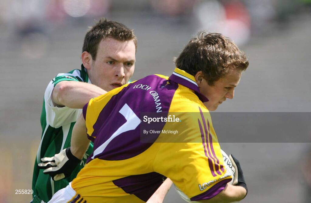 8 July 2007; George Sunderland, Wexford, in action against James Sherry, Fermanagh. Bank of Ireland All-Ireland Senior Football Championship Qualifier, Round 1, Fermanagh v Wexford, St Tighearnach's Park, Clones, Co. Monaghan. Picture credit: Oliver McVeigh / SPORTSFILE