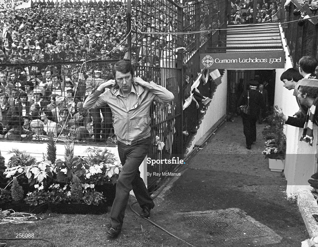 19 September 1982; Offaly manager Eugene McGee makes his way onto the pitch before the All-Ireland Senior Football Final match between Kerry and Offaly at Croke Park in Dublin. Photo by Ray McManus/Sportsfile