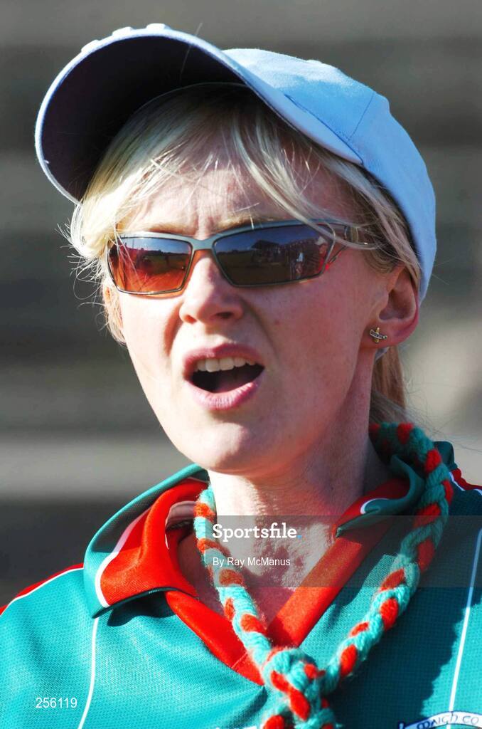 7 July 2007; A Mayo supporter Edel Heaney, from Garrymore, during the singing of Amhrán na bhFiann. Bank of Ireland All-Ireland Senior Football Championship Qualifier, Round 1, Mayo v Cavan, McHale Park, Castlebar, Co. Mayo. Picture credit: Ray McManus / SPORTSFILE