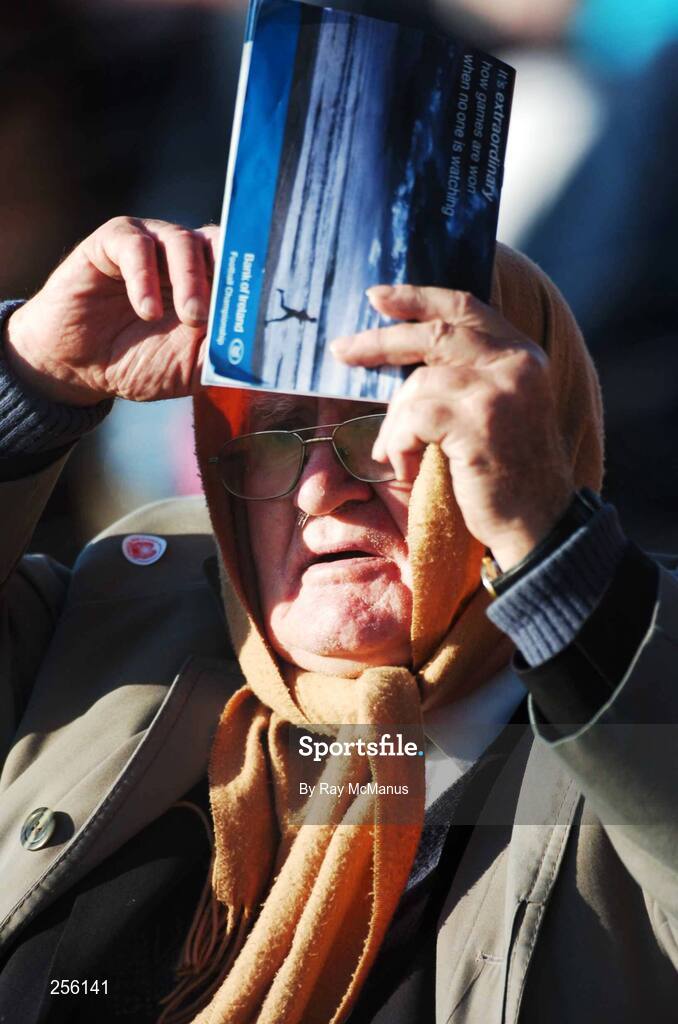 7 July 2007; A Mayo supporter uses a programme to shade his eyes from the sun. Bank of Ireland All-Ireland Senior Football Championship Qualifier, Round 1, Mayo v Cavan, McHale Park, Castlebar, Co. Mayo. Picture credit: Ray McManus / SPORTSFILE