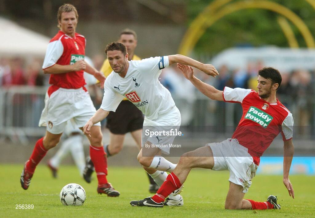 12 July 2007; Robbie Keane, Tottenham Hotspur, in action against Anthony Murphy, St Patrick's Athletic. Pre Season Friendly, St Patrick's Athletic v Tottenham Hotspur, Richmond Park, Dublin. Picture credit: Brendan Moran / SPORTSFILE