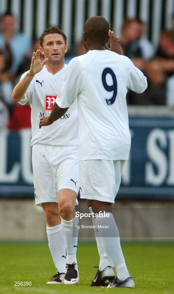 12 July 2007; Robbie Keane, Tottenham Hotspur, celebrates scoring his side's first goal with team-mate Darren Bent. Pre Season Friendly, St Patrick's Athletic v Tottenham Hotspur, Richmond Park, Dublin. Picture credit: Brendan Moran / SPORTSFILE