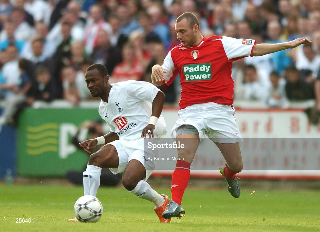12 July 2007; Didier Zakora, Tottenham Hotspur, in action against Mark Quigley, St Patrick's Athletic. Pre Season Friendly, St Patrick's Athletic v Tottenham Hotspur, Richmond Park, Dublin. Picture credit: Brendan Moran / SPORTSFILE