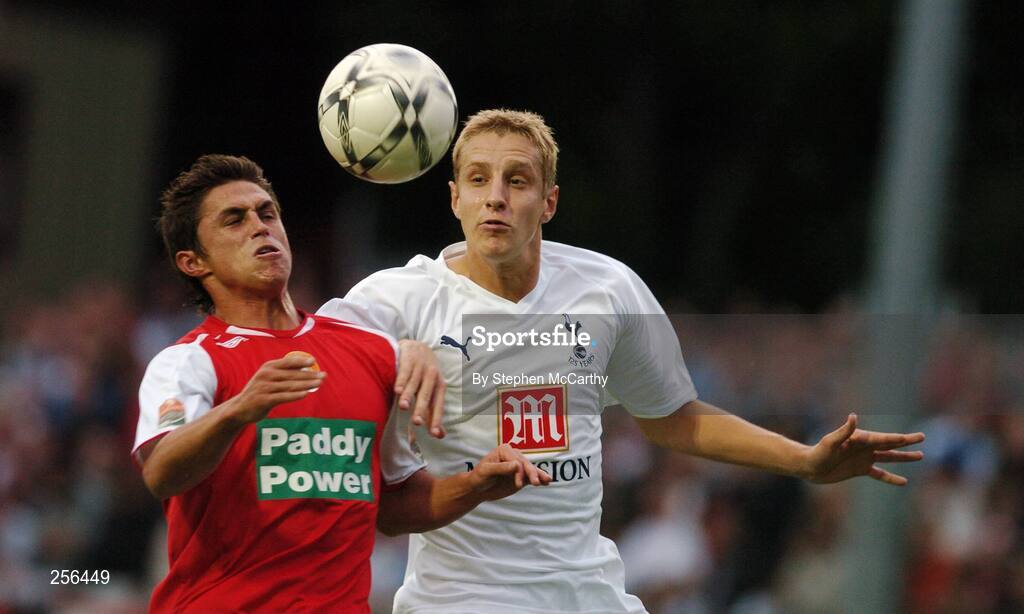 12 July 2007; Michael Dawson, Tottenham Hotspur, in action against Ryan Guy, St Patrick's Athletic. Pre Season Friendly, St Patrick's Athletic v Tottenham Hotspur, Richmond Park, Dublin. Picture credit: Stephen McCarthy / SPORTSFILE