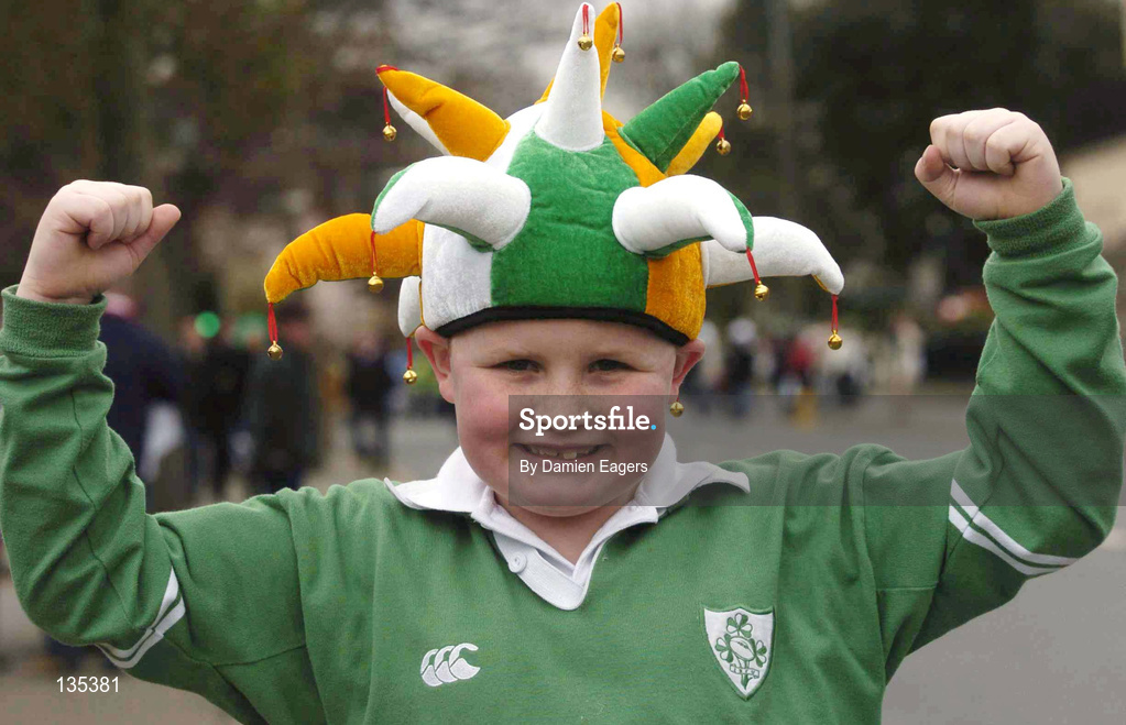 27 March 2004; Ireland supporter Qurtis Sherry, from Armagh, ahead of the RBS Six Nations Rugby Championship match between Ireland and Scotland at Lansdowne Road in Dublin. Photo by Damien Eagers/Sportsfile