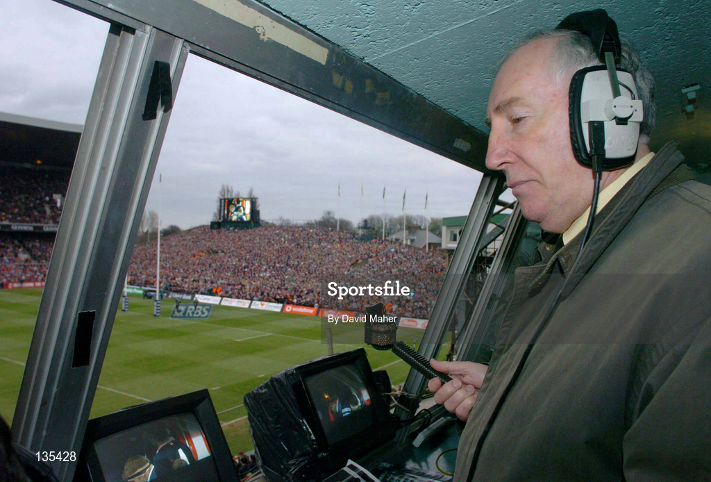 27 March 2004; RTE commentator Jim Sherwin commentates on his last game after 35 years during the RBS Six Nations Rugby Championship match between Ireland and Scotland at Lansdowne Road in Dublin. Photo by David Maher/Sportsfile