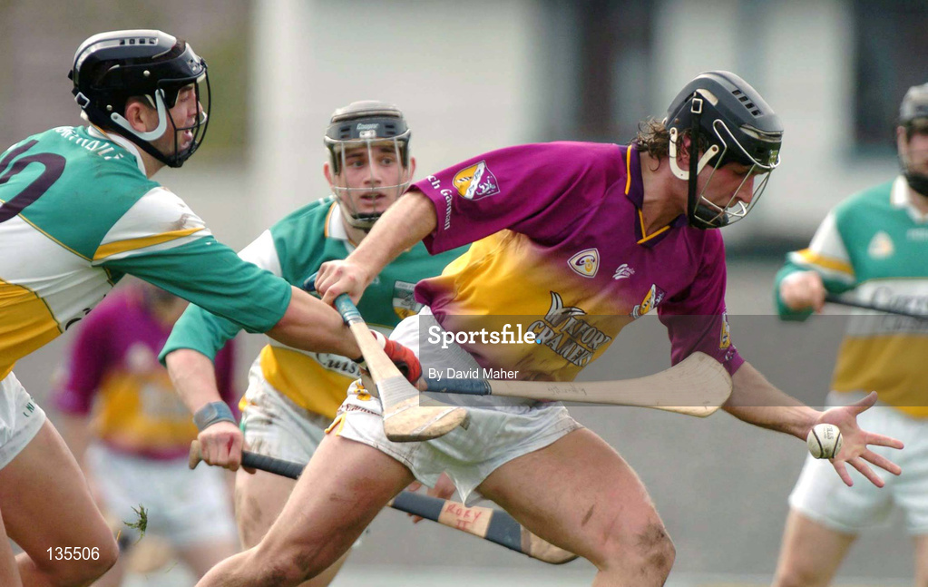 28 March 2004; Rory Stafford of Wexford in action against Gary Hanniffy of Offaly during the Allianz Hurling League Division 1B match between Offaly and Wexford at St. Brendan's Park in Birr, Offaly. Photo by David Maher/Sportsfile
