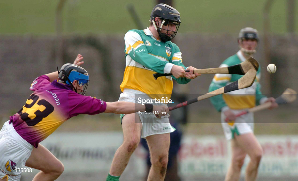 28 March 2004; Brendan Murphy of Offaly in action against M.J. Furlong of Wexford during the Allianz Hurling League Division 1B match between Offaly and Wexford at St. Brendan's Park in Birr, Offaly. Photo by David Maher/Sportsfile