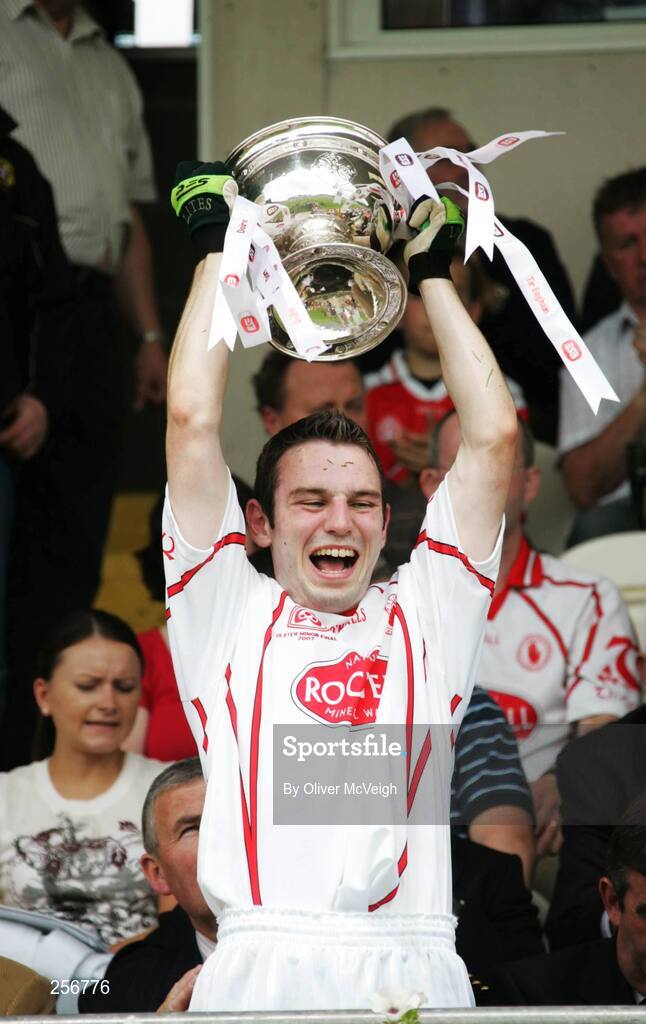 15 July 2007; Aidan Girvin, Tyrone, holds aloft the Ulster Minor Football Championship cup. ESB Ulster Minor Football Championship Final - Derry v Tyrone, St Tighearnach's Park, Clones, Co Monaghan. Picture credit: Oliver McVeigh / SPORTSFILE