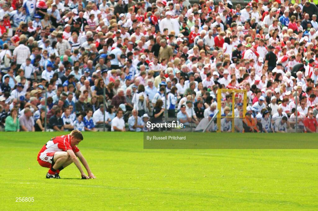 15 July 2007; Derry's Declan Mullen at the final whistle. ESB Ulster Minor Football Championship Final - Derry v Tyrone, St Tighearnach's Park, Clones, Co Monaghan. Picture credit: Russell Pritchard / SPORTSFILE