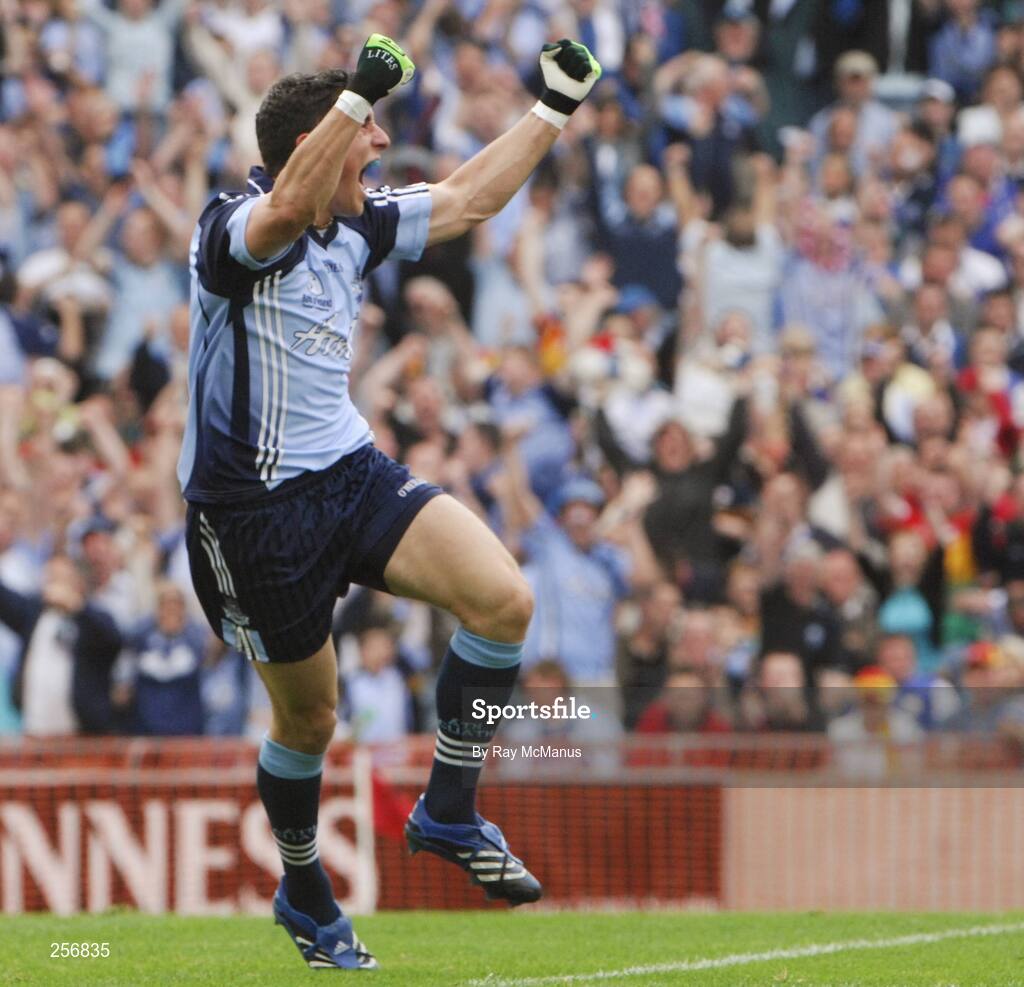 15 July 2007; Bernard Brogan celebrates scoring Dublin's second goal during the Bank of Ireland Leinster Senior Football Championship Final match between Dublin and Laois at Croke Park in Dublin. Photo by Ray McManus/Sportsfile
